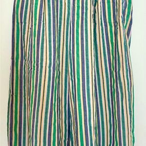 Striped Green and Blue Wide-Leg Balloon Pants 100% Cotton